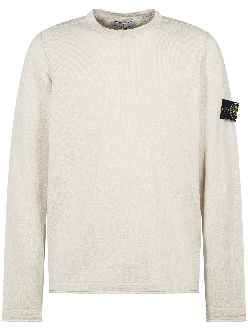 Stone Island Textured Knit Sweater With Crew Neckline In White