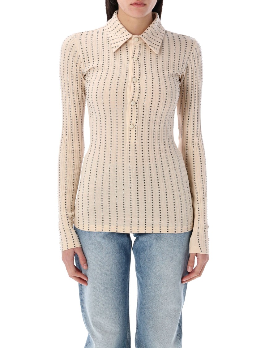 Shop Attico The Rinhestones Polo Shirt In Neutrals