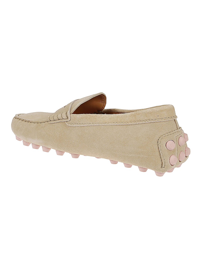 Tod's Slip-on Leather Moccasin Shoes With Rounded Toe In Neutral