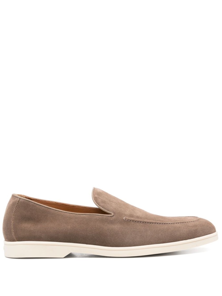 Doucal's Moc-stitching Suede Loafers In Brown