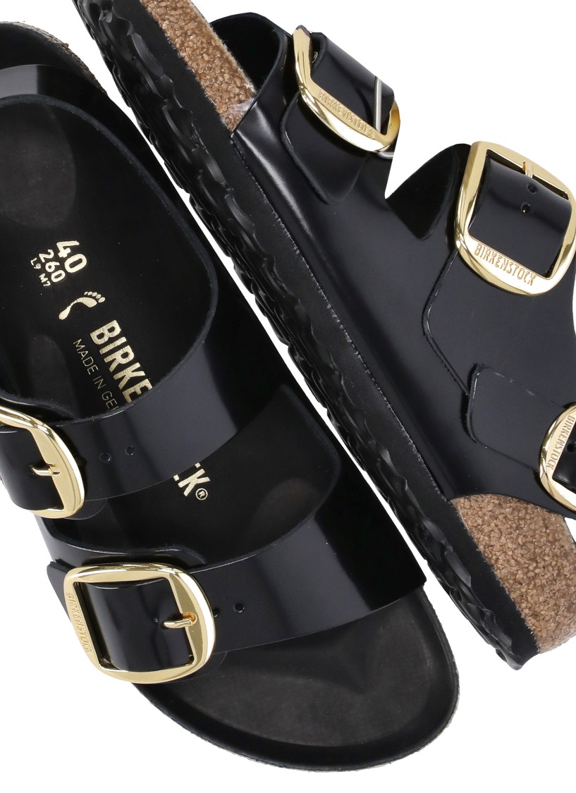 Birkenstock Milano Big Buckle I Lacquered Leather Sandal Color Bla In Black