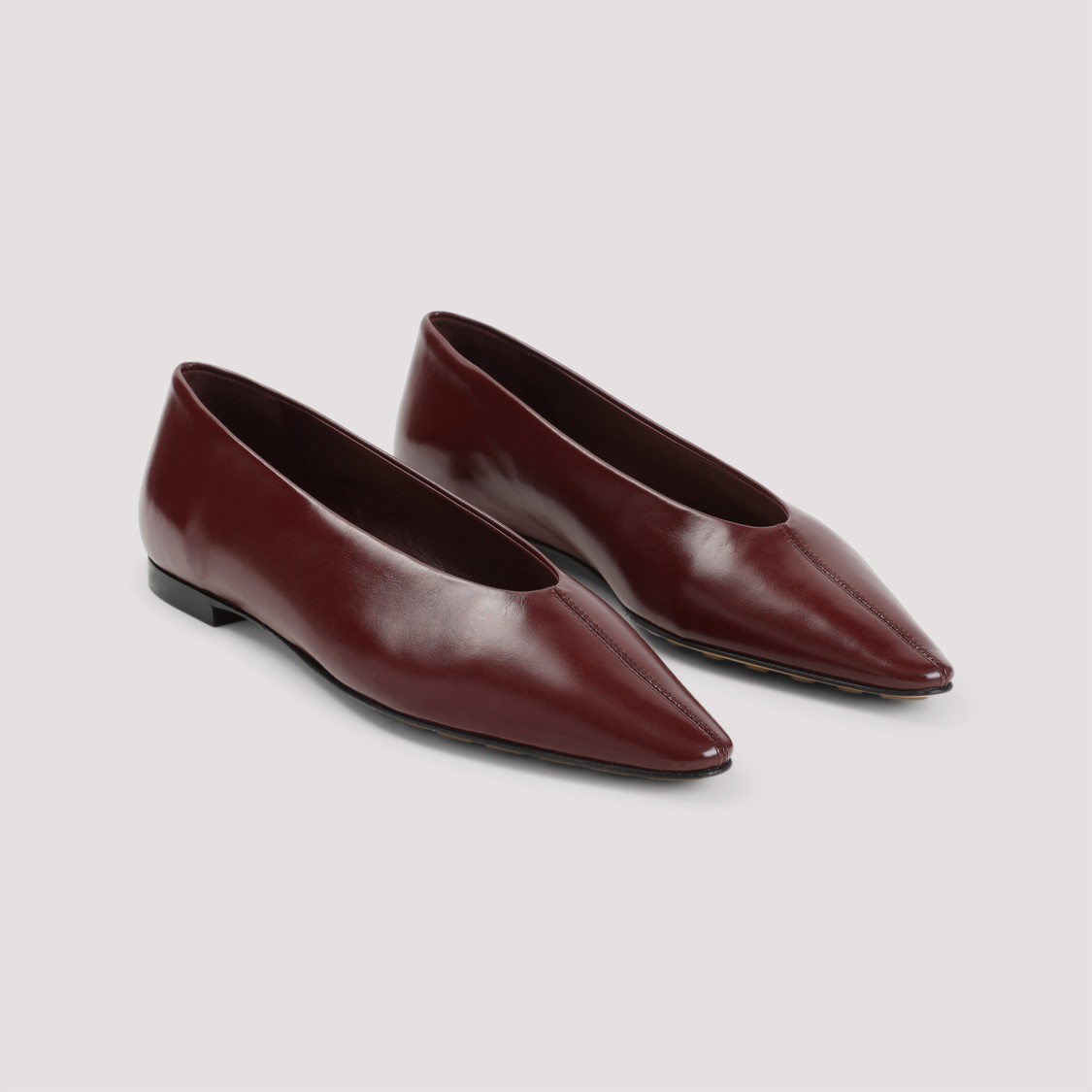 Shop Bottega Veneta Pointed Toe Nappa Leather Flats With Glossy Finish In Black