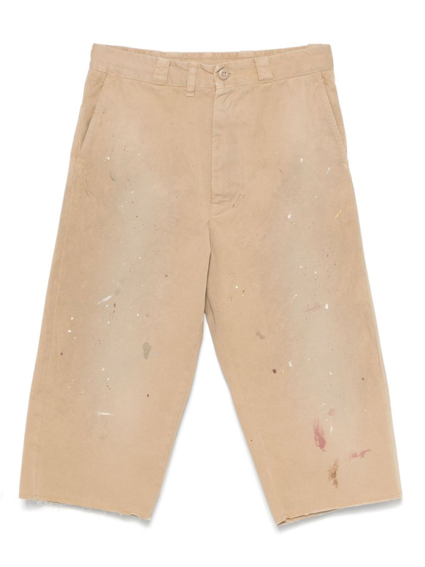 Mm6 Maison Margiela Mm6 By Maison Margiela Relaxed Fit Beige Bermudas With Artistic Distressing In Neutrals