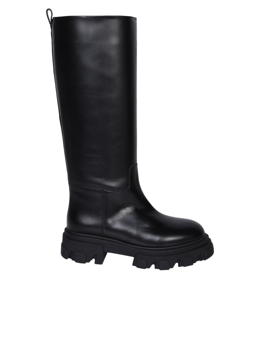 Gia Borghini Green Leather Ankle Boots With Chunky Sole In Black