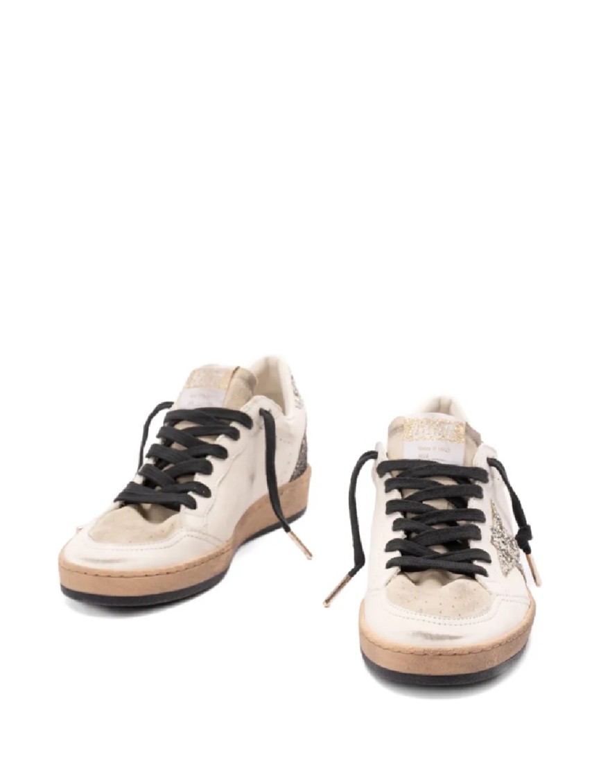Golden Goose Ballstar White Low Top Sneakers With Glittered Star Patch On The Side And Glittered Heel With Logo L In White