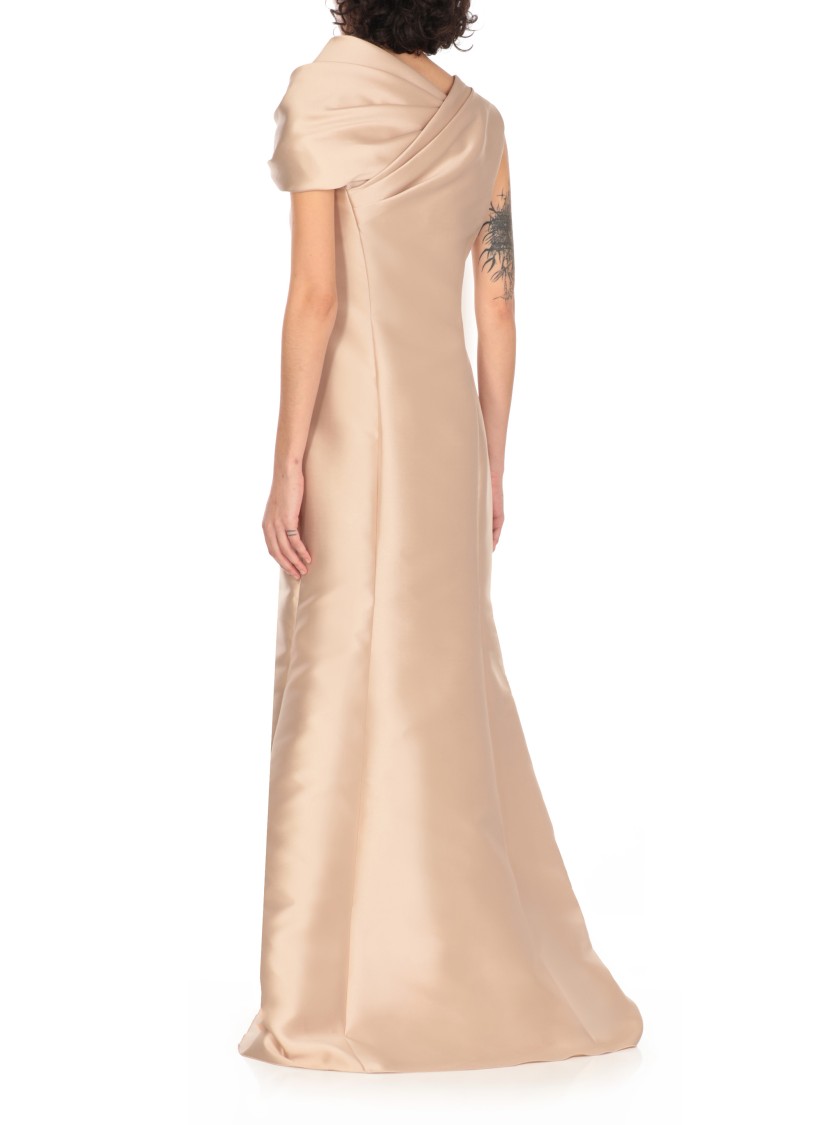 Alberta Ferretti Twisted Shoulder Mikado Mermaid Gown In Neutrals