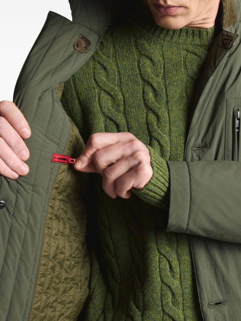 Fay Button-up Green Coat With High Collar In Green