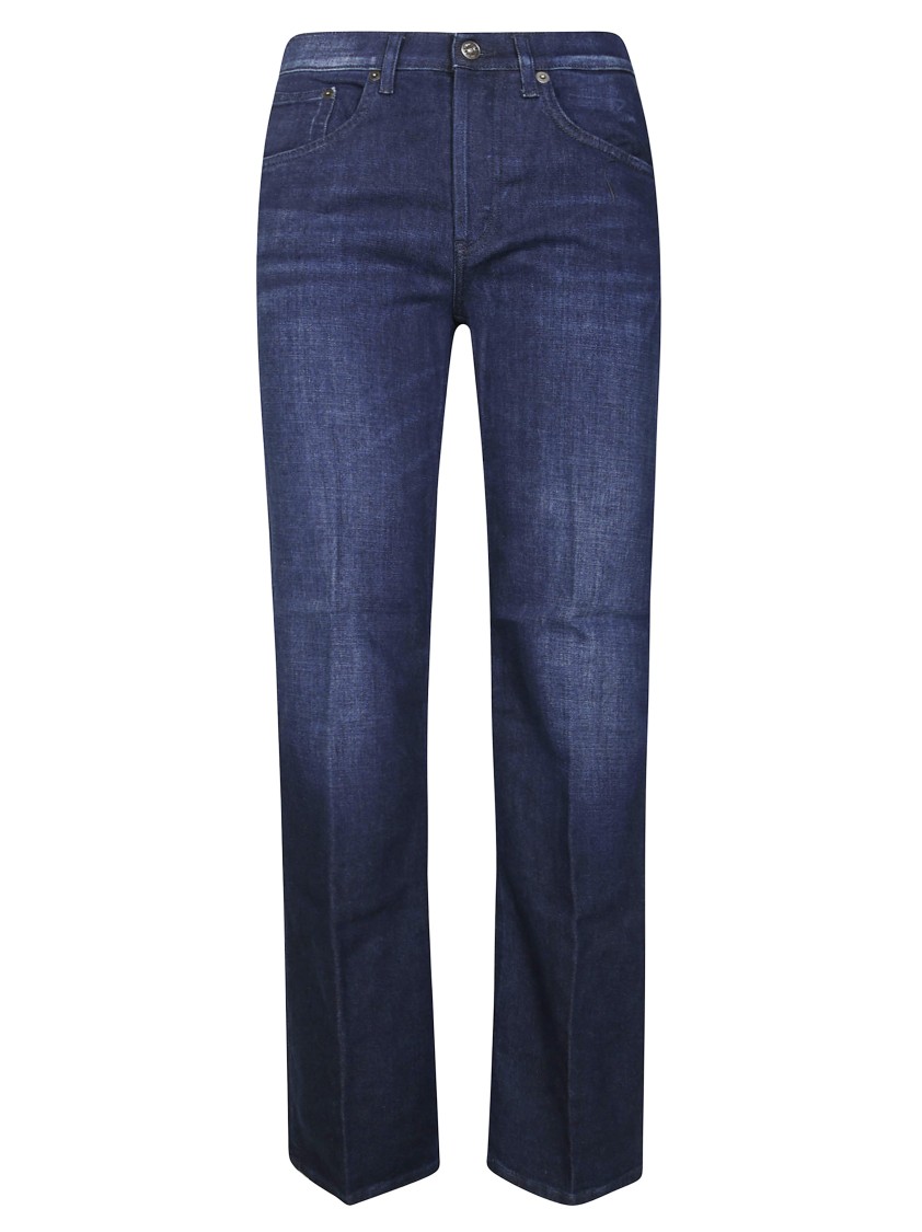 Dondup Classic Straight-leg Jeans With Dark Wash And Subtle Branding In Blue