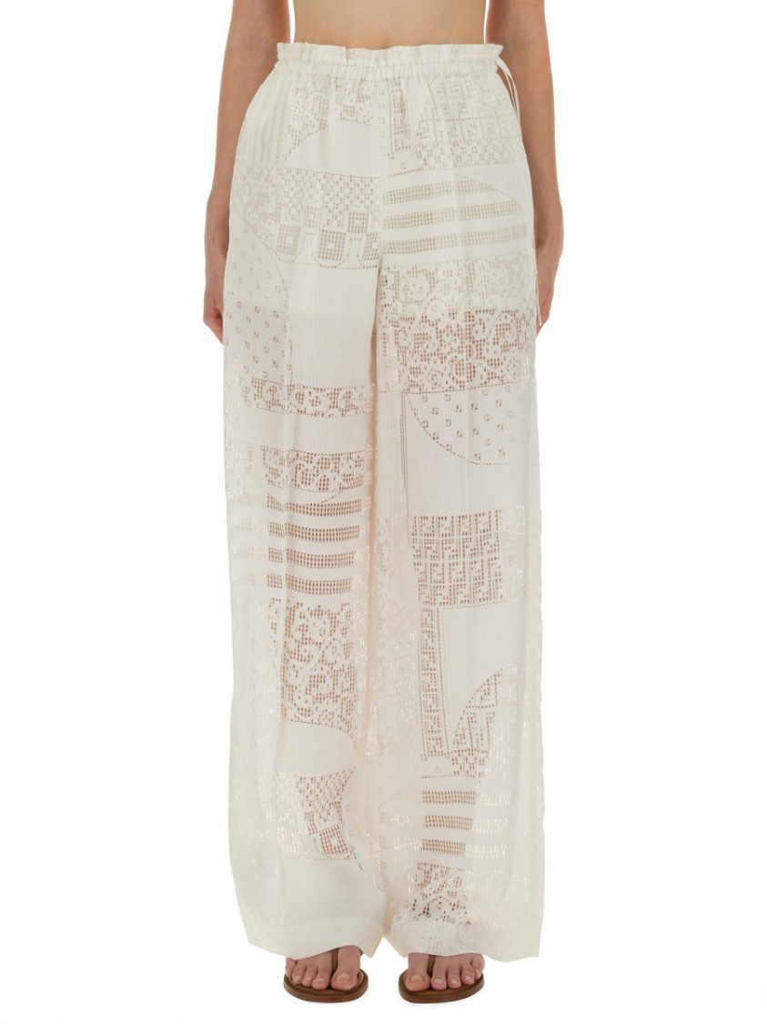 Fendi White Viscose Silk Trousers In White