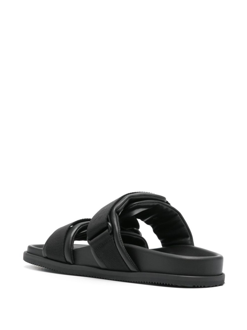 Moncler Mon Summer Leather Sandals With Nylon Details In Black
