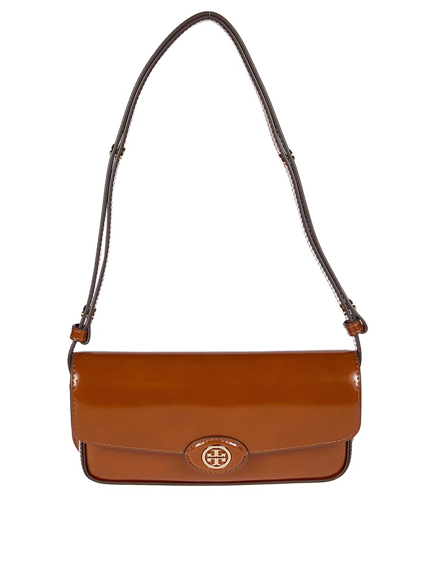 Tory Burch Robinson Spazzolato E/w Shoulder Bag In Brown
