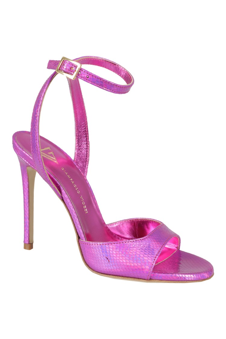 Giampaolo Viozzi Fuchsia Python Print Sandal With Ankle Strap In Pink