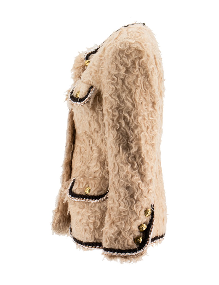 Shop Etro Crewneck Jacket With Fur Effect