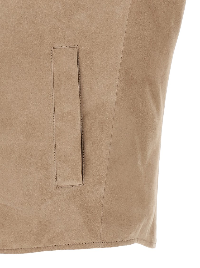 Brunello Cucinelli Suede Vest With Goose Down Padding In Brown