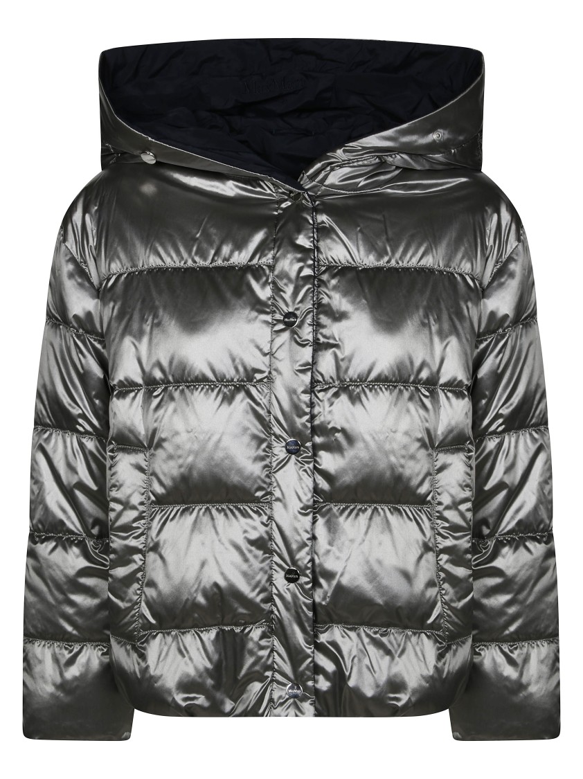 Max Mara Short Quilted Puffer Jacket With Hood In Gray