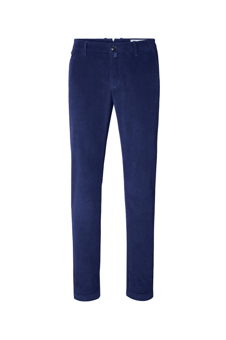 Jacob Cohen Tailored Dark Blue Trousers With Subtle Corduroy Texture In Blue