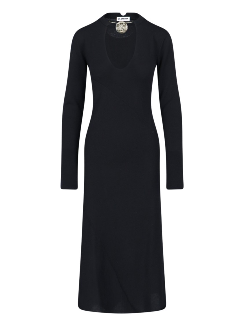 Shop Jil Sander Black Wool Necklace Detail Dress