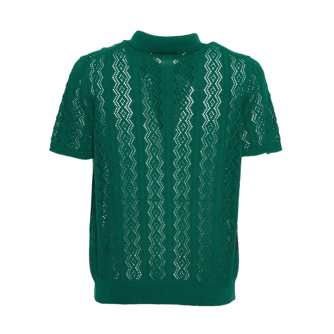Shop Amaranto Open-knit Green Polo Shirt With Maroon Stitching