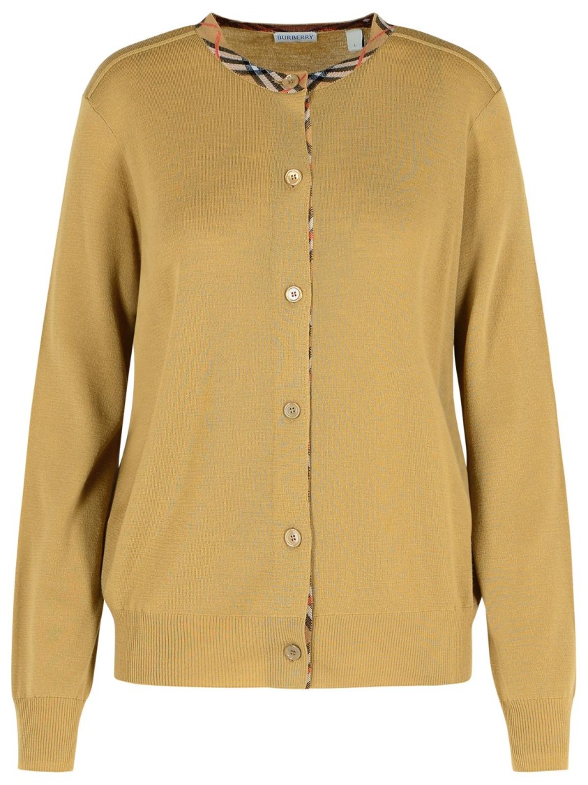 Burberry Check Trim Wool Cardigan In Neutral