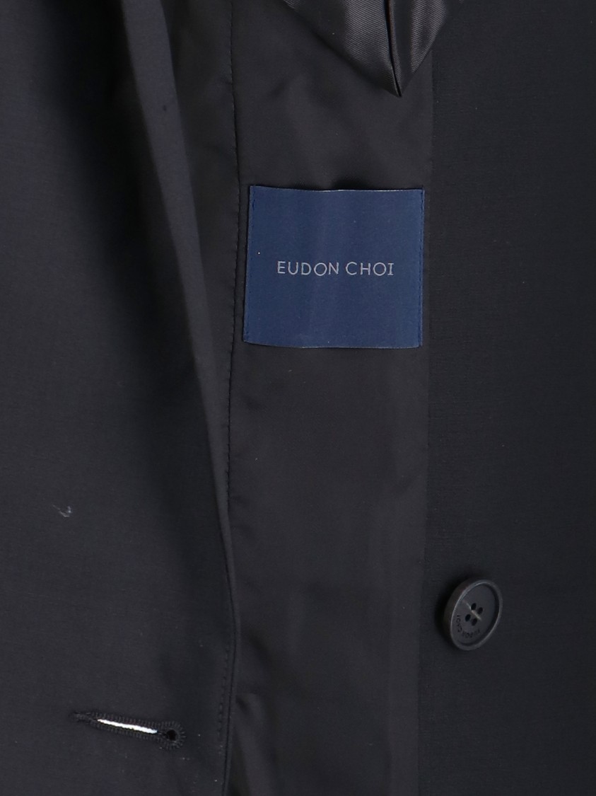 Eudon Choi Wool And Cashmere Double Breasted Blazer With Flap Pockets In Black