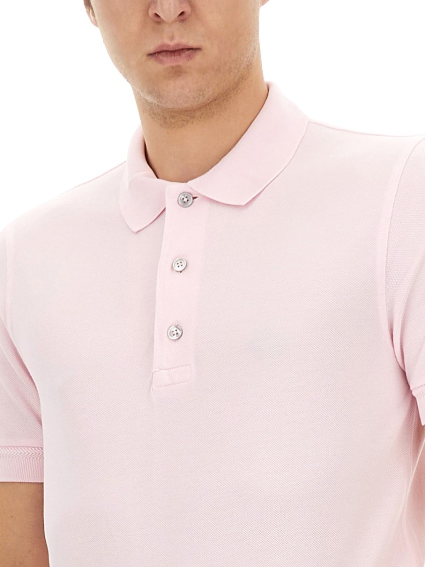 Tom Ford Classic Piquet Polo With Three-button Placket In Pink