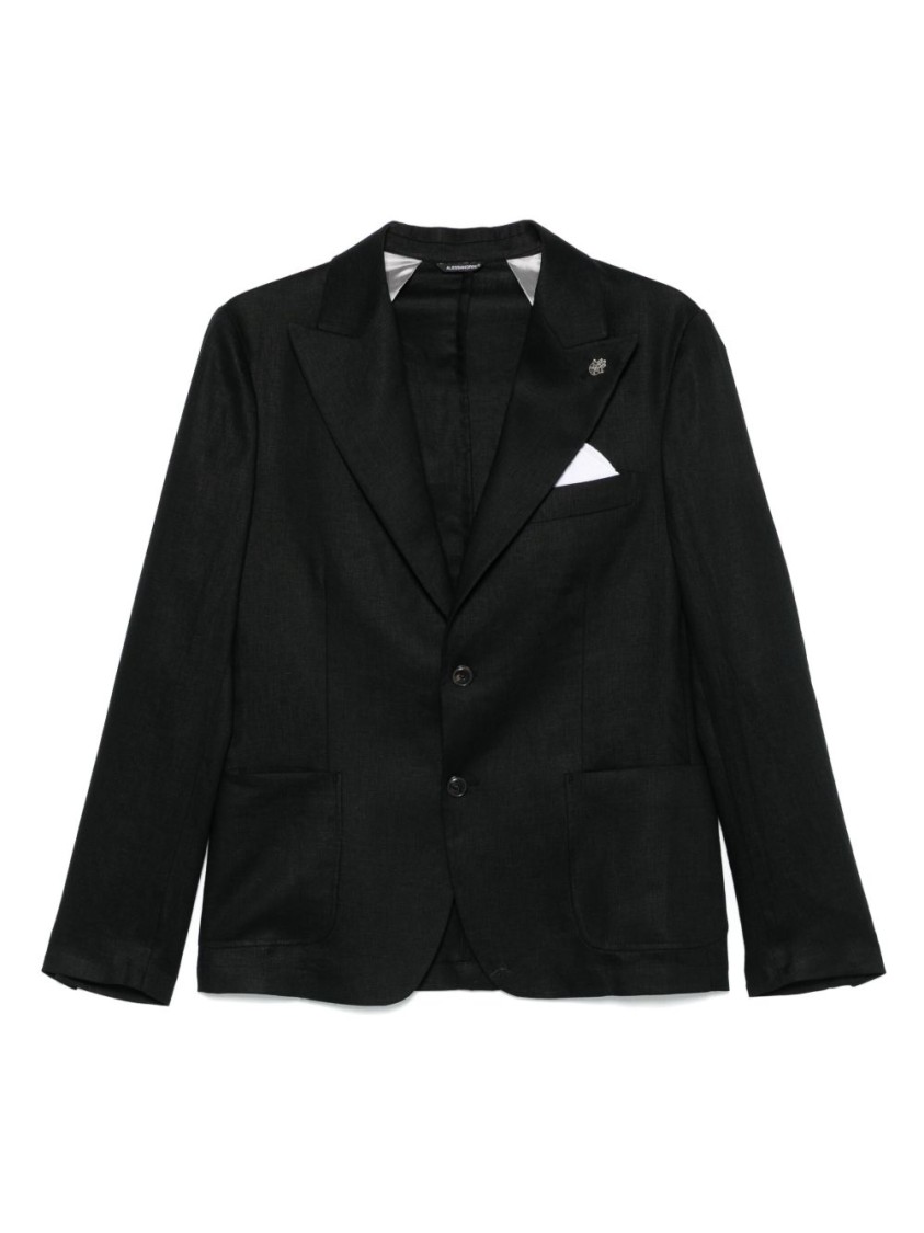 Shop Daniele Alessandrini Tailored Black Linen Jacket With Notched Lapels