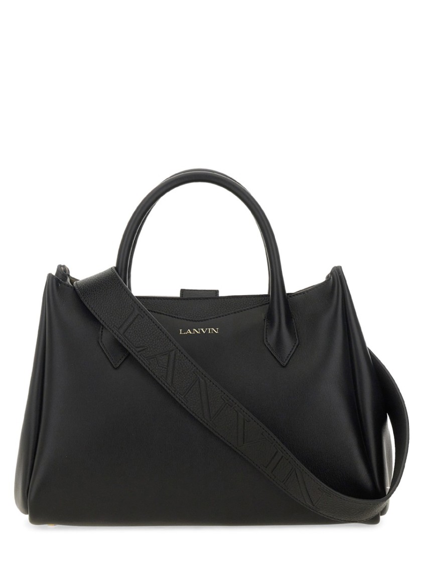 Shop Lanvin "l'octave" Structured Calf Leather Day Bag In Black