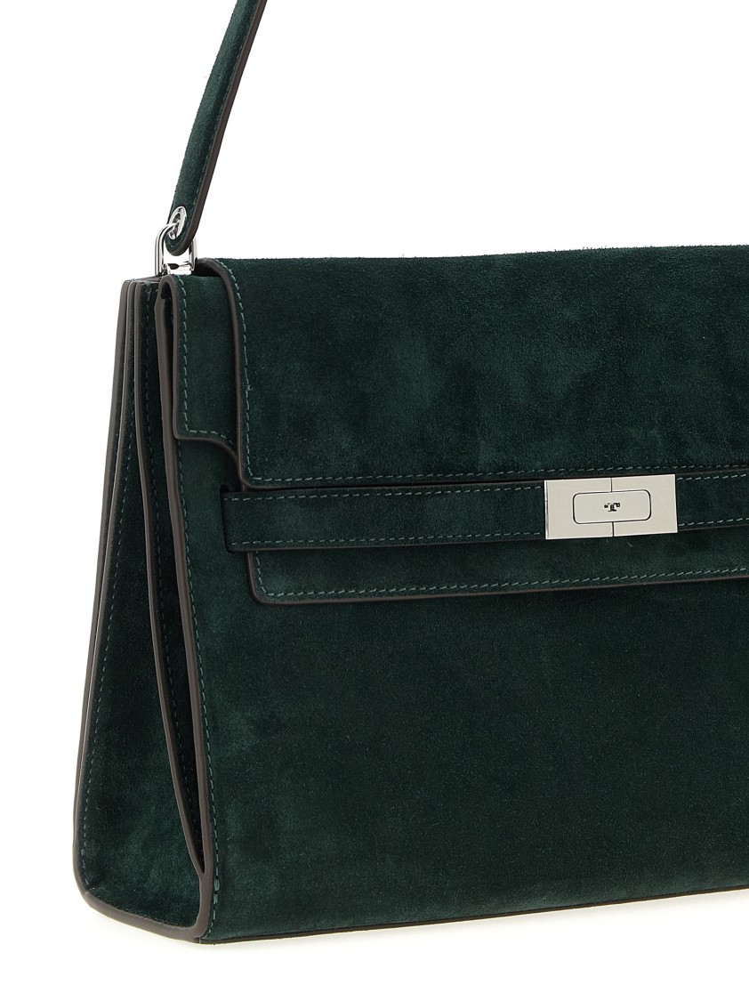Tory Burch Large Rectangular Shoulder Bag With Suede Finish In Green