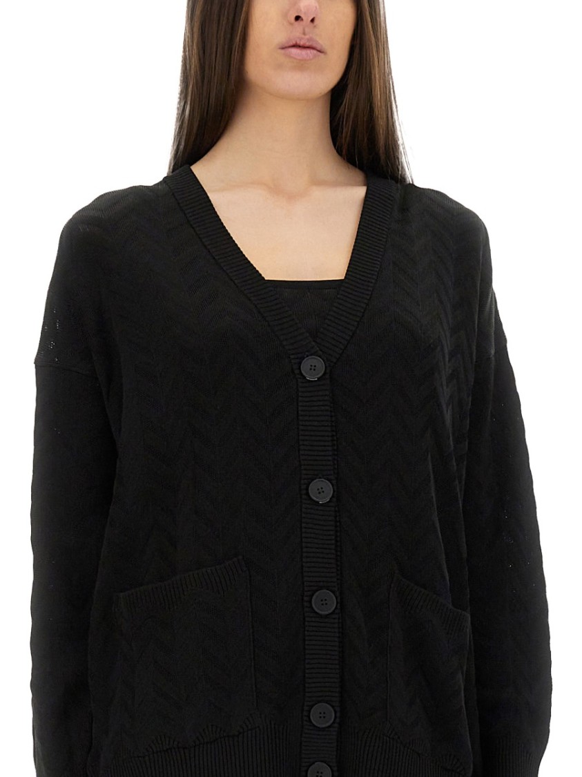 Shop Missoni Chevron Pattern Cardigan In Black