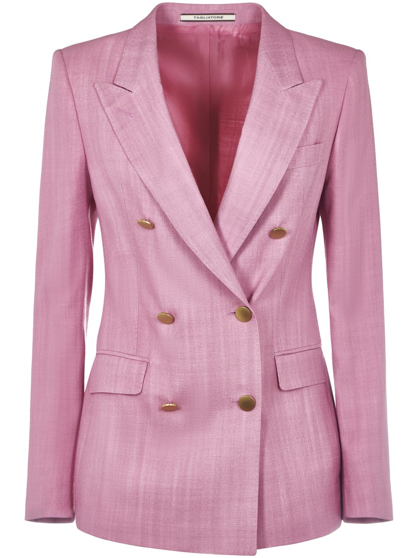 Tagliatore Double-breasted Tailored Jacket With Gold-tone Buttons In Pink