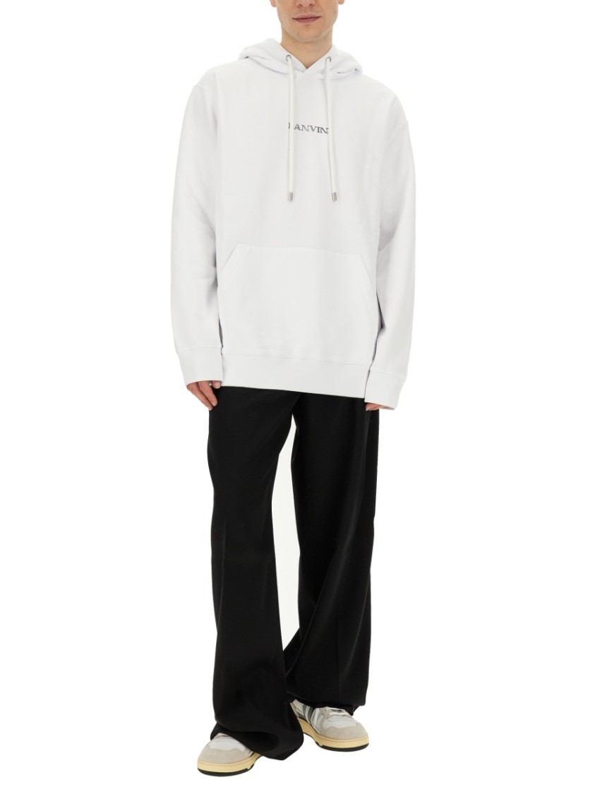Lanvin Relaxed-fit Hooded Sweatshirt With Subtle Embroidery In White