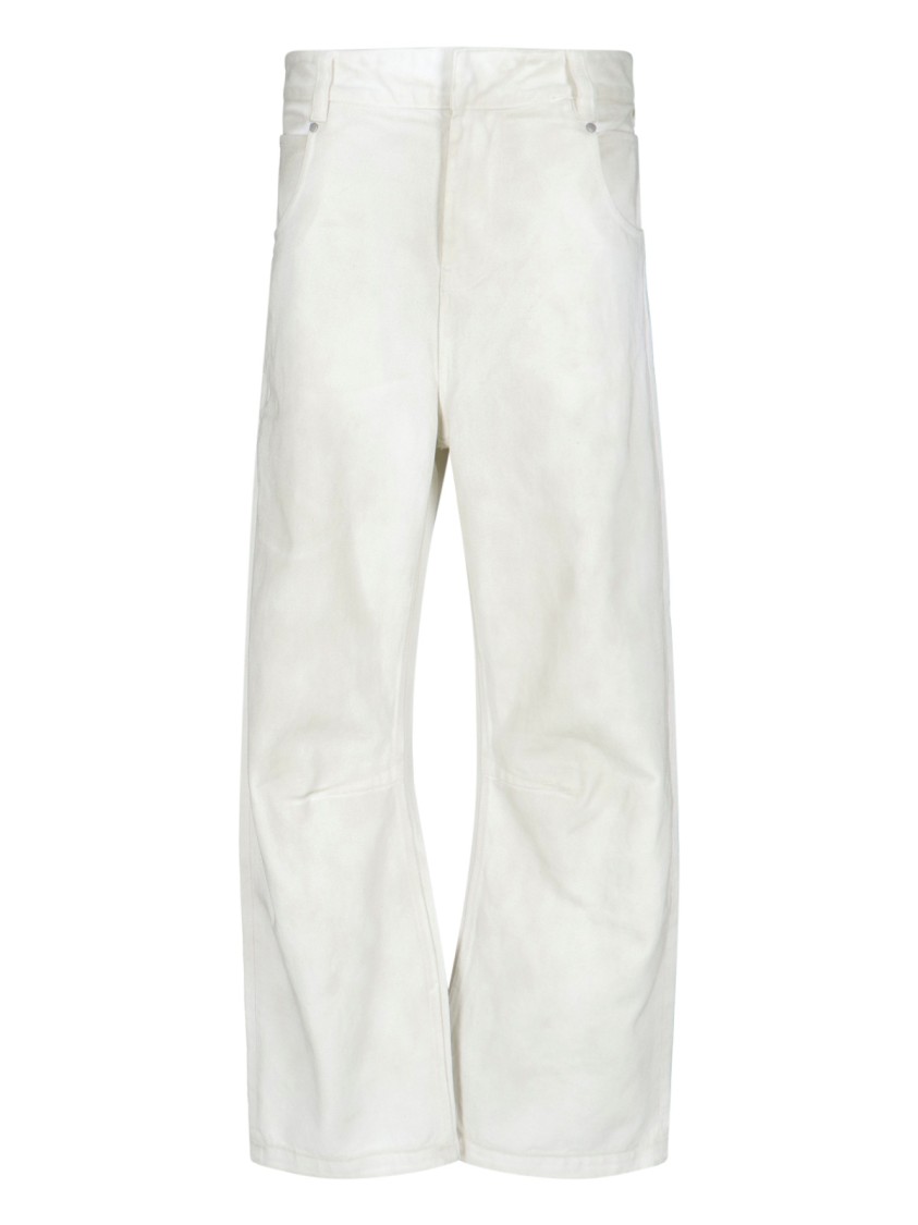 Entire Studios Distressed White Wide-leg Jeans With Five-pocket Design