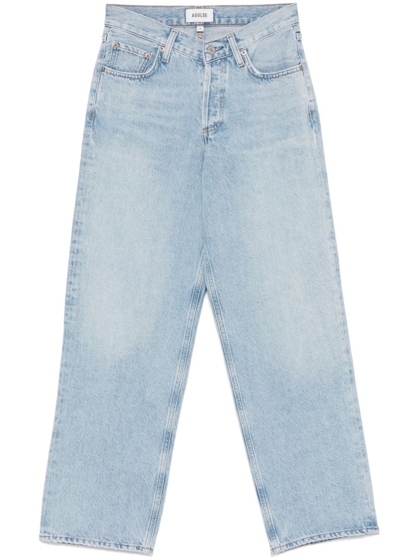 Shop Agolde Wide-leg Light Blue Jeans With Concealed Fly And Classic 5-pocket Design
