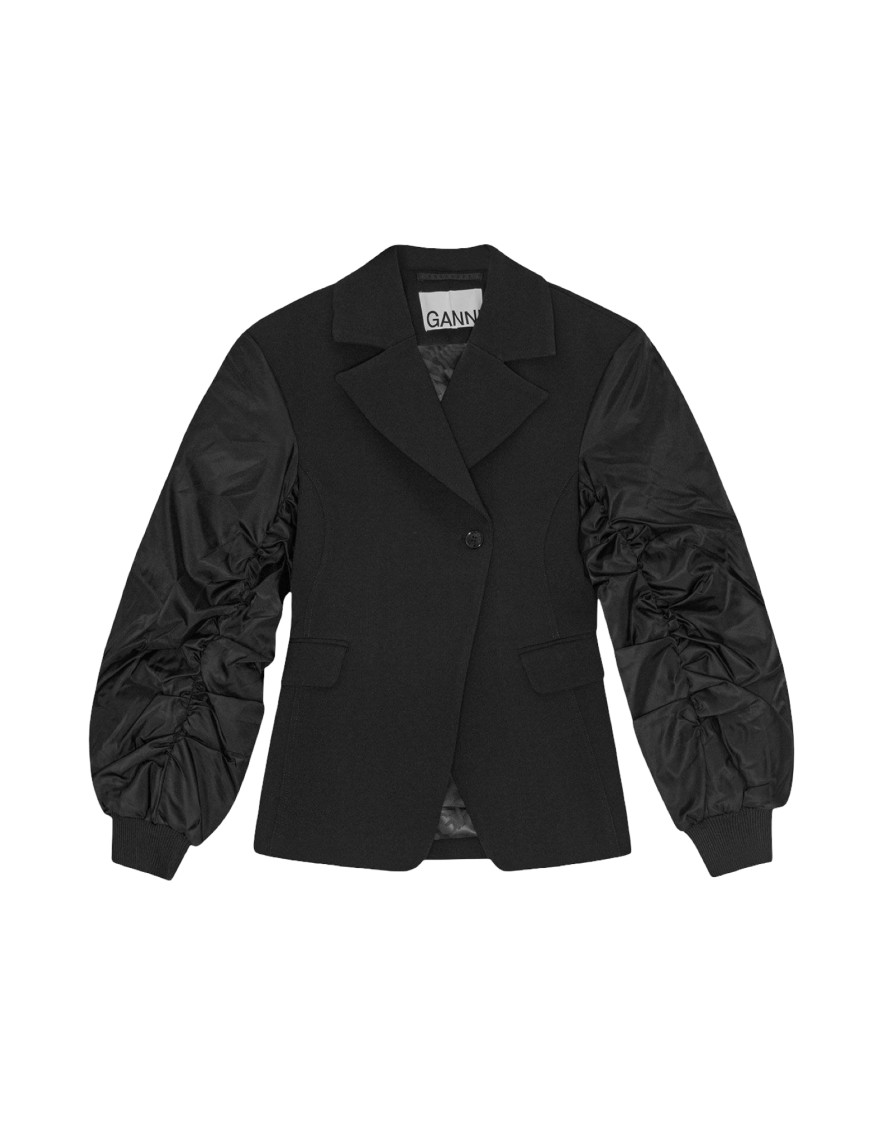 Ganni Black Blazer With Contrasting-fabric Sleeves In Black