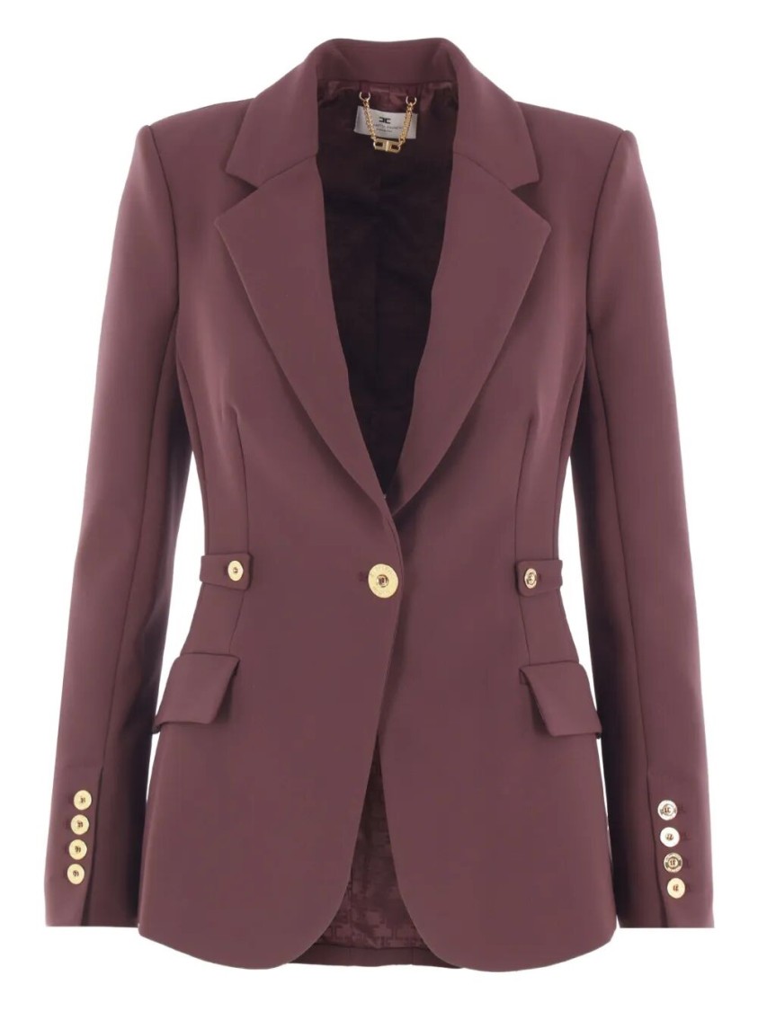 Elisabetta Franchi Fitted Tailored Jacket With Gold-tone Buttons In Burgundy