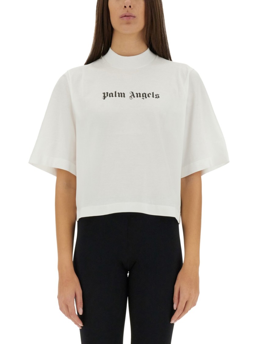 Palm Angels Off-white Classic Logo Baby T-shirt In Black
