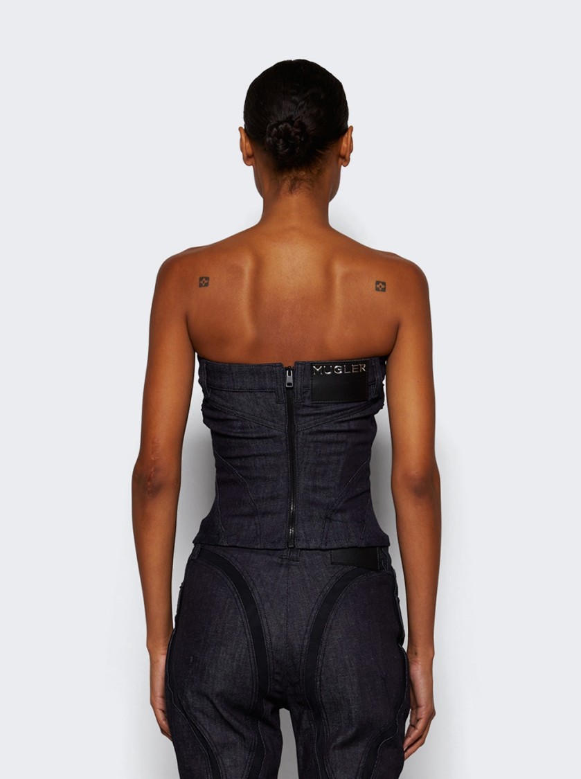 Shop Mugler Spiral Bustier Top Raw Blue