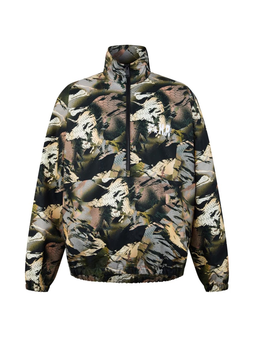Heron Preston Camouflage Windbreaker With Stand Collar In Brown