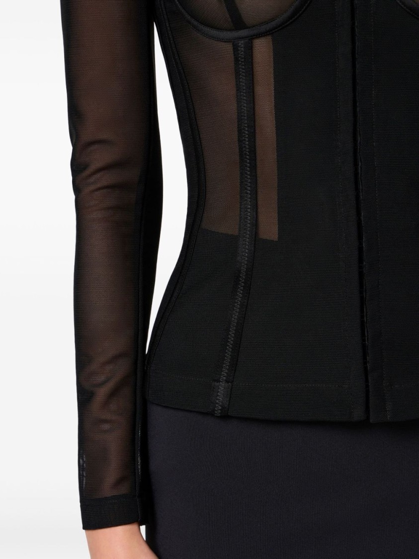 Elisabetta Franchi Tailored Black Jacket With Sheer In Black