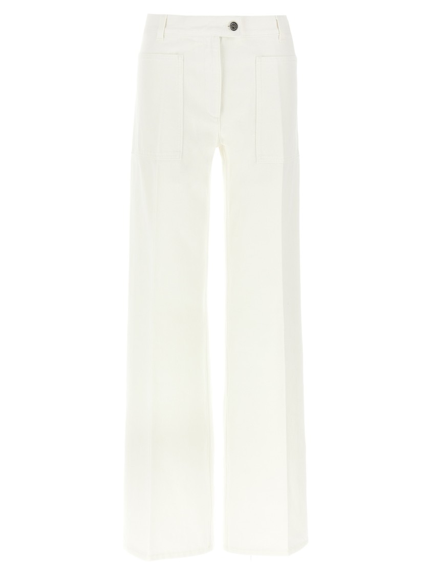 Ferragamo Wide Leg Garment-dyed Cotton Denim Jeans In White