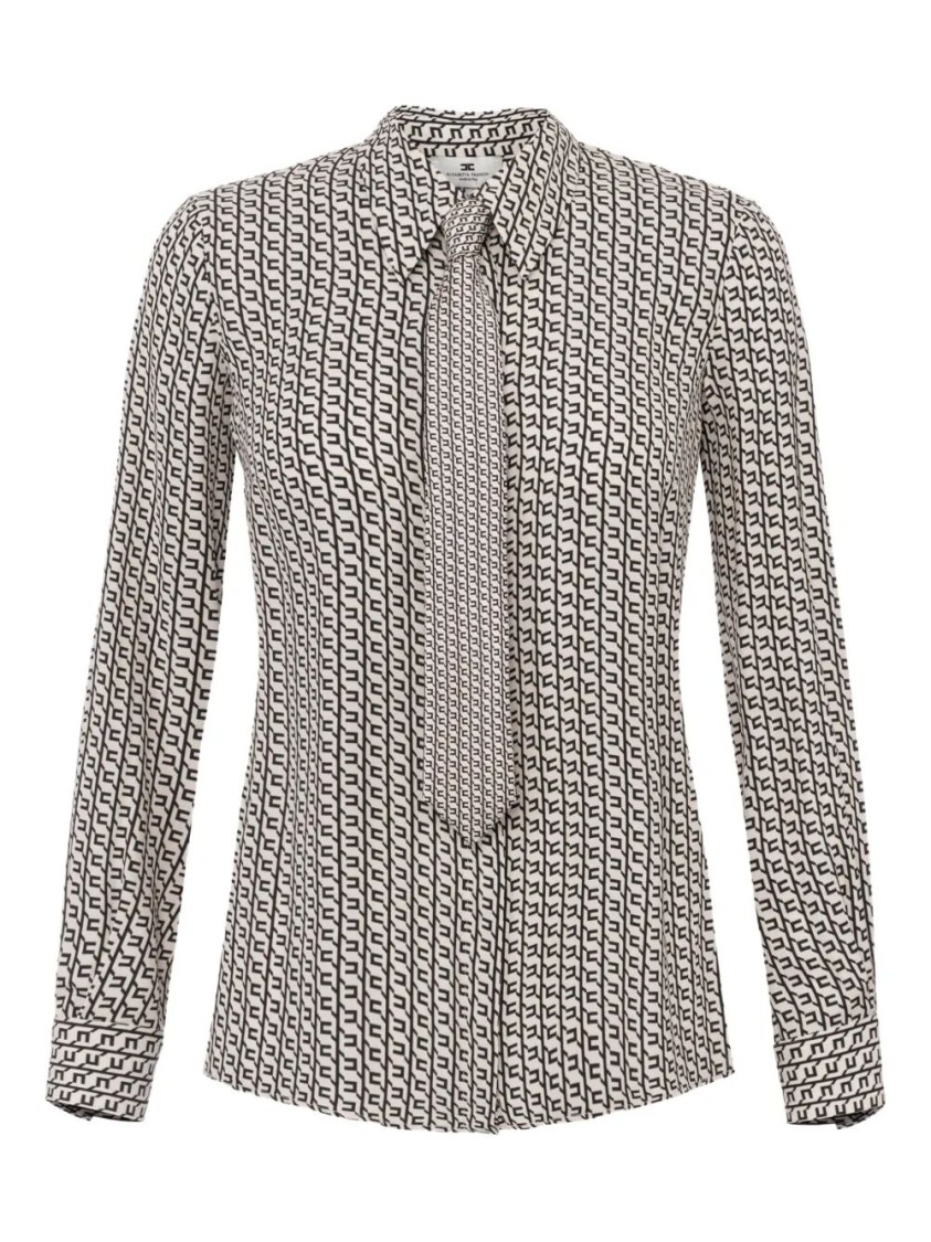 Elisabetta Franchi Geometric Pattern Shirt With Tailored Fit In Neutral