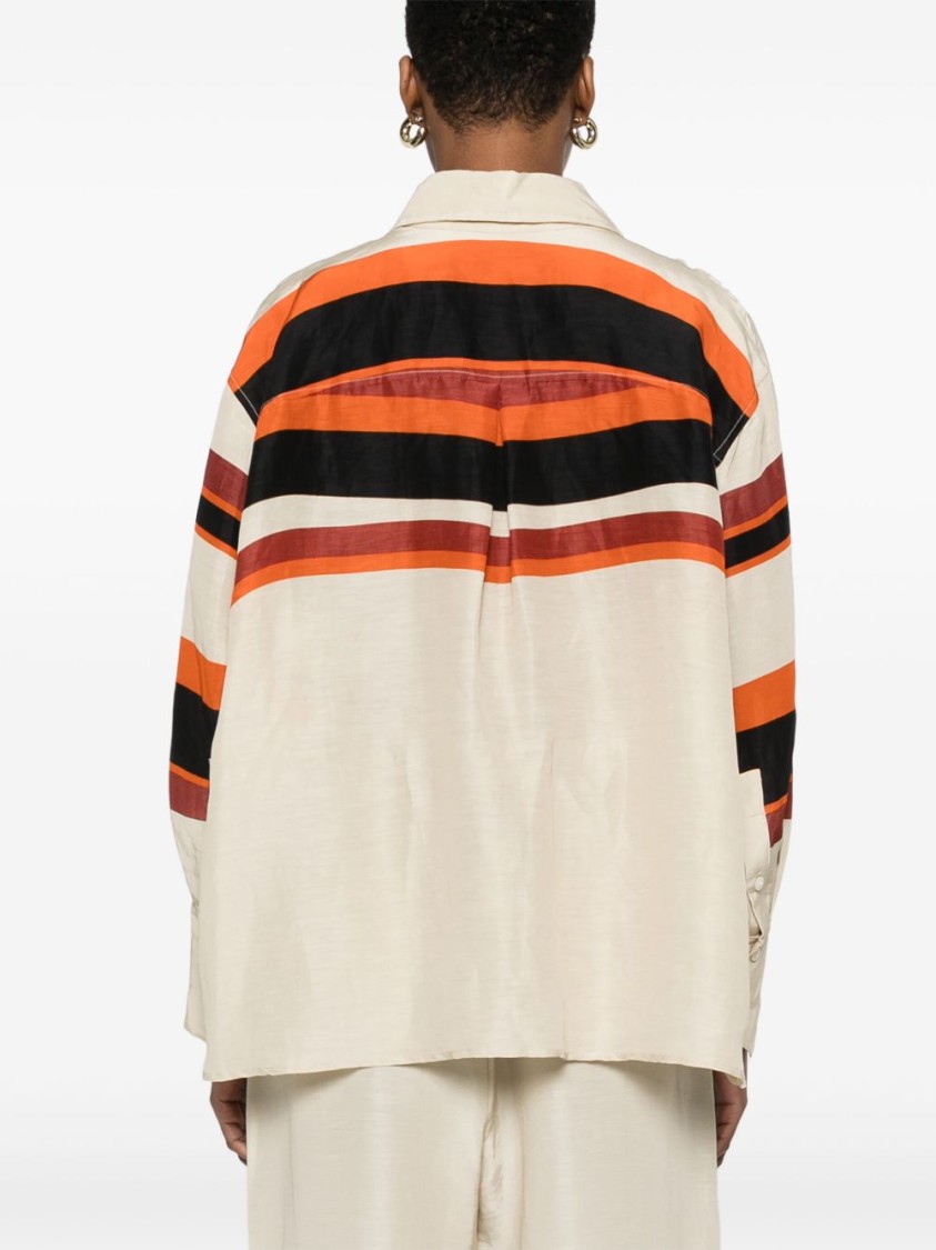 Shop Raquel Diniz Ivory Linen Shirt With Colorful Stripes In Neutrals