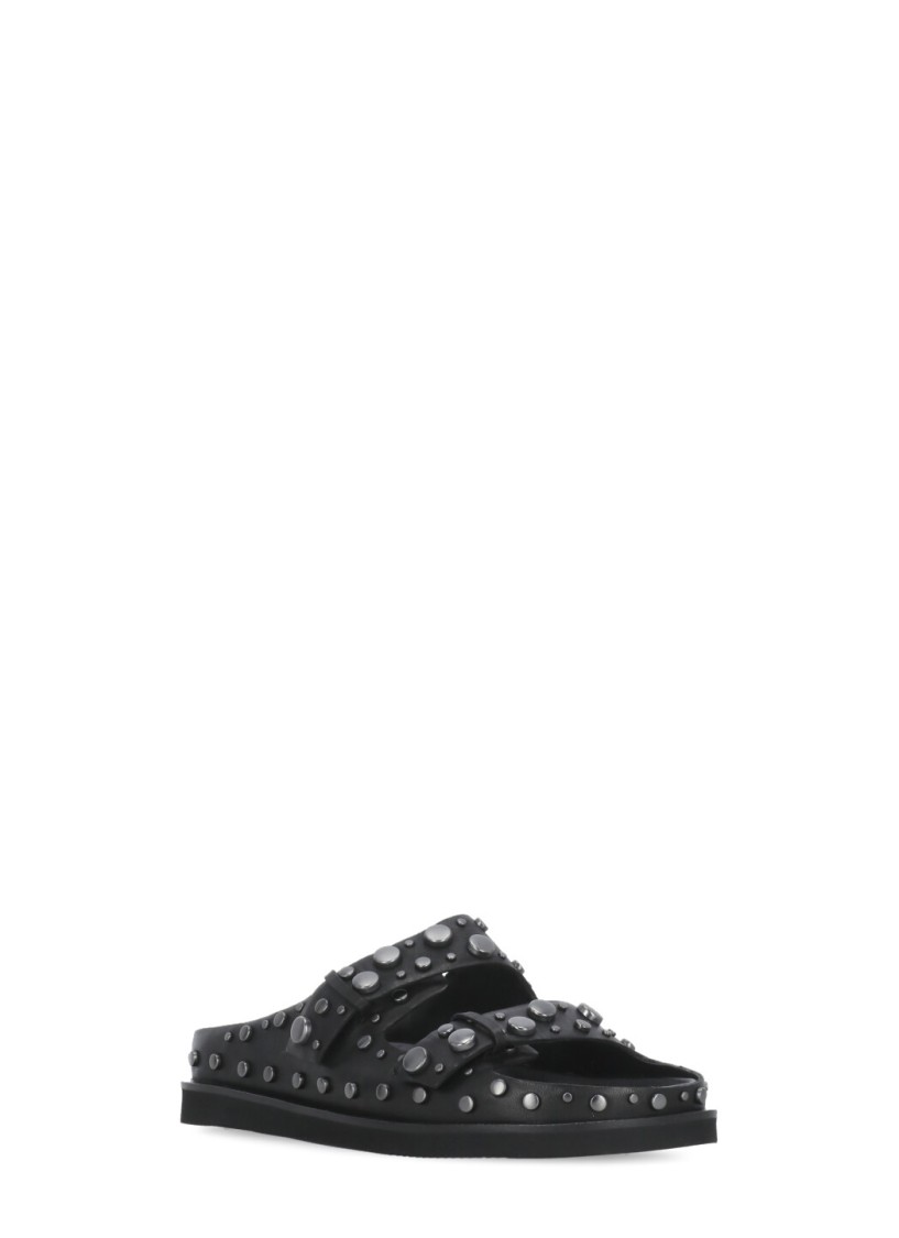 Ash Ultra Black Leather Studded Two Bar Mules In Black