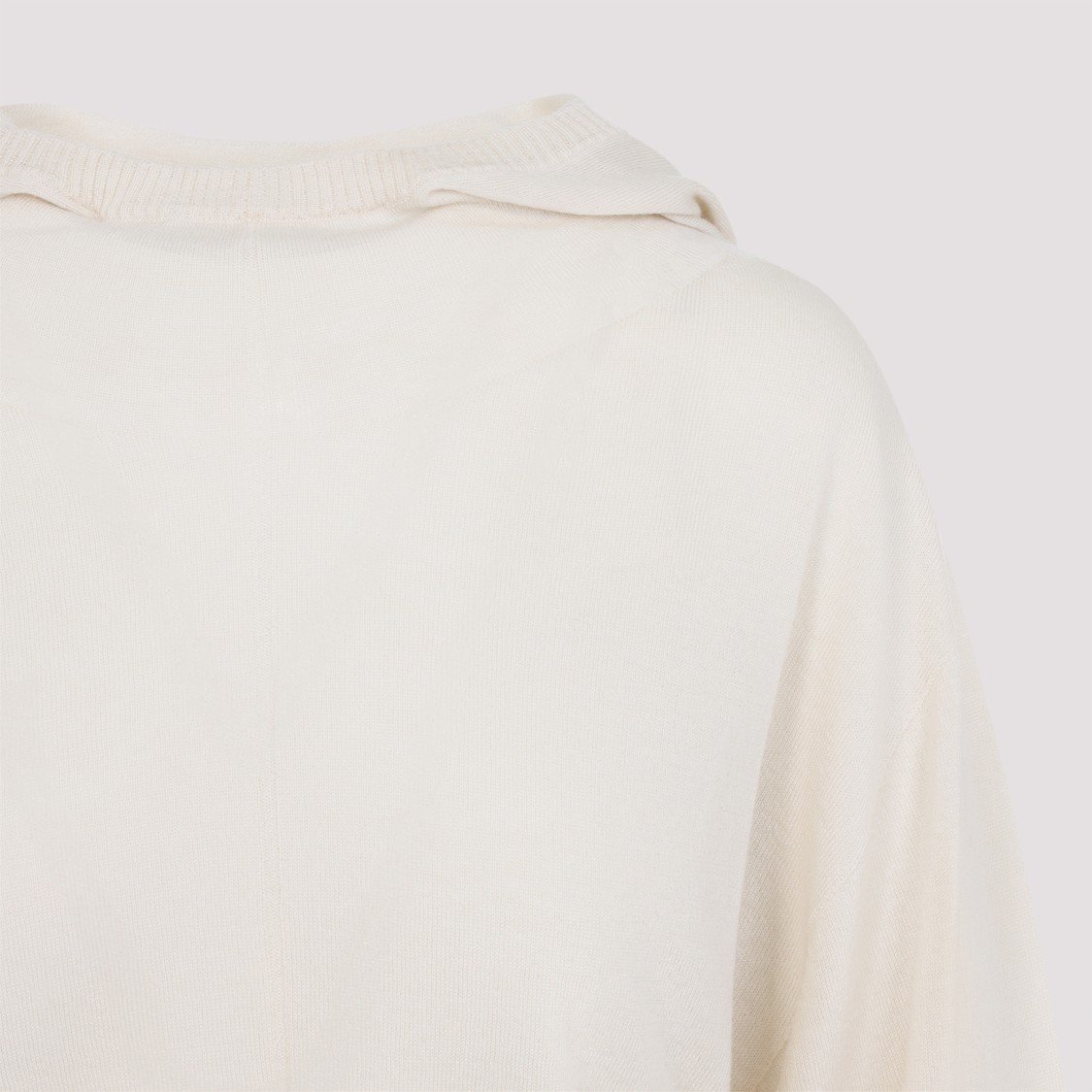 Rick Owens Natural White Virgin Wool Cropped Hooded Tunic Pullover In White