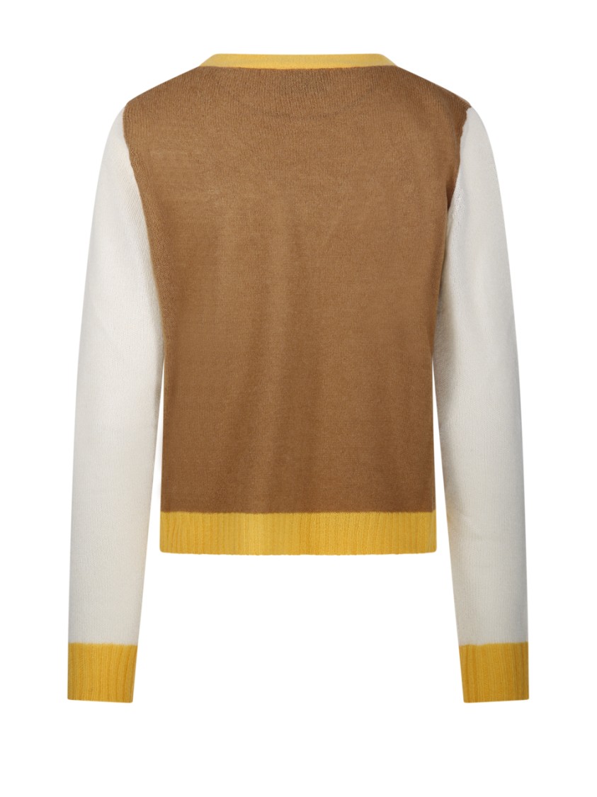 Be You Color-block Cashmere Cardigan With V-neckline In Brown