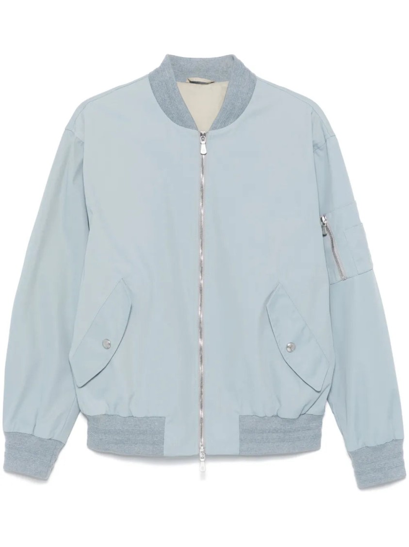 ELEVENTY ELEVENTY SKY BLUE TWILL BOMBER JACKET