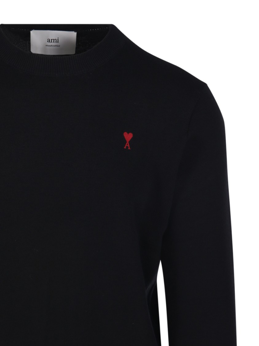 Ami Alexandre Mattiussi Ami Adc Round Neck Sweater Merino In Black