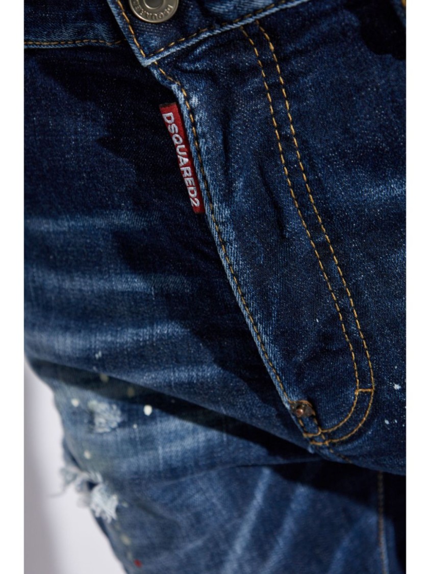 Dsquared2 Indigo Cotton And Patent Leather Slim-fit Jeans In Black