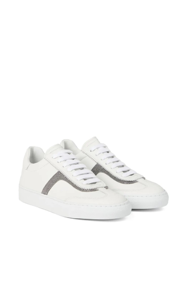 Brunello Cucinelli White Sneaker With Monili Chain Detail In White