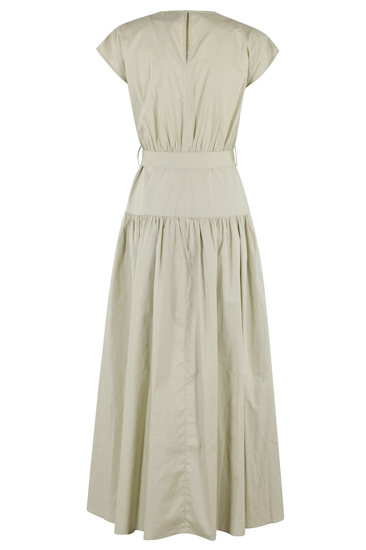 Isabelle Blanche Midi Dress With Cap Sleeves And Cinched Waist In Green